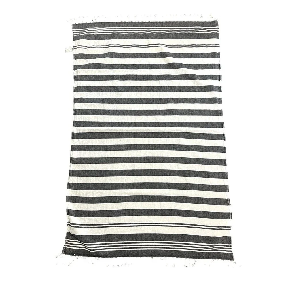 Utopia Turkish Beach Towel Black White Striped 100% Cotton 40x62 Fringe